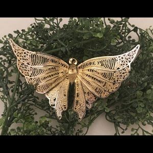 Delicate Gold Tone Butterfly Brooch or Necklace